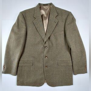 Coldwater Creek Suit Jacket Mens Size 46L Tan Orange Alpaca And Wool Windowpane